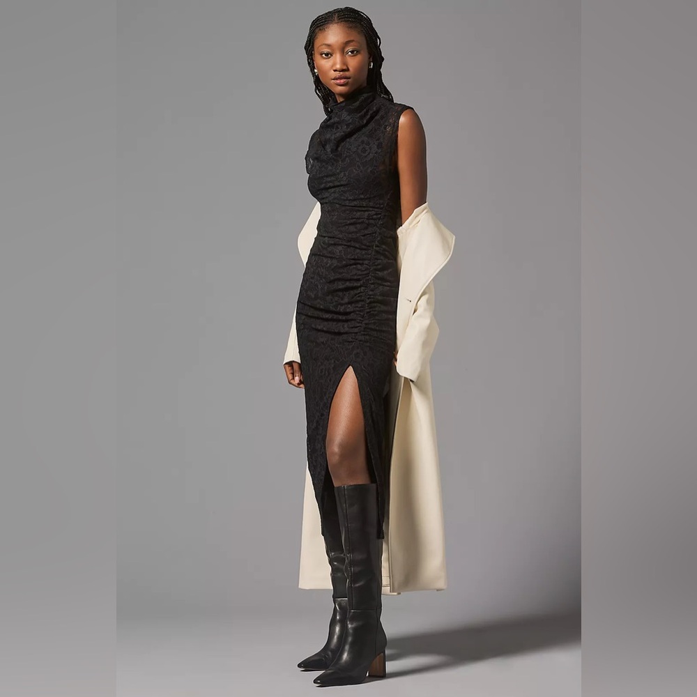 Anthropologie Maya Ruched Cowl-Neck Dress: Lace Edition